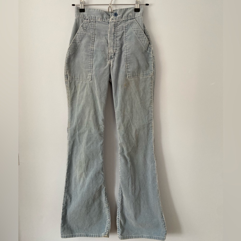 Vintage Women's Wrangler Corduroy Bellbottom Pants, 23 x 31, Light Blue Flare